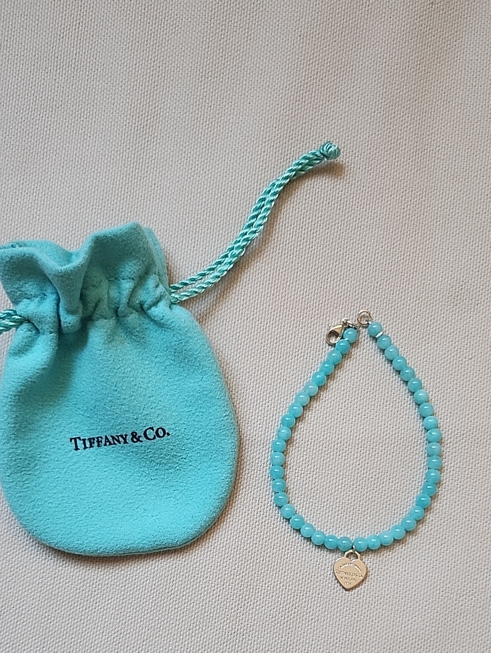 Tiffany & Co. Amazonite Bead Bracelet with Heart Charm